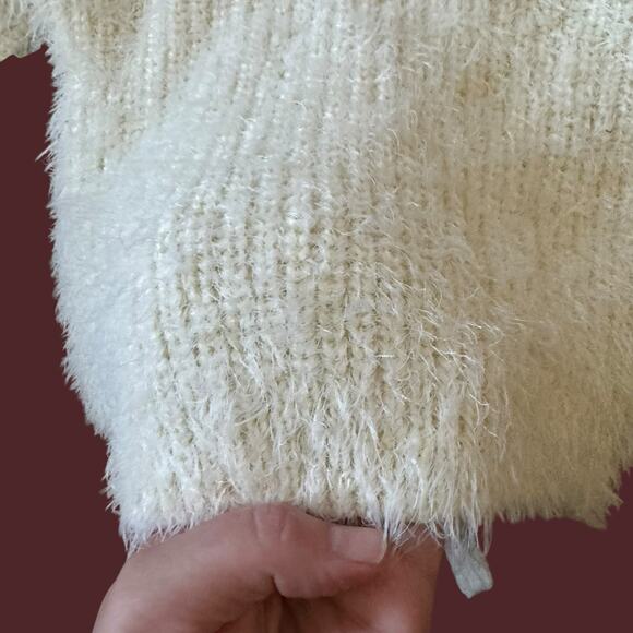 7 for All Mankind Fuzzy Teddy Sweater Faux Button Front Bow Long Sleeve 18 M - Picture 12 of 12